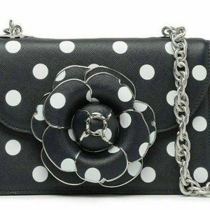 Oscar de la Renta TRO Crossbody Bag Leather Polka Dot Navy White - $2690 + Tax